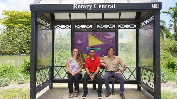 Photo 3) Kaitlyn Elphinstone, Michael Mothen, and Charlie Kirkconnell at Rotary Central Bus Shelter